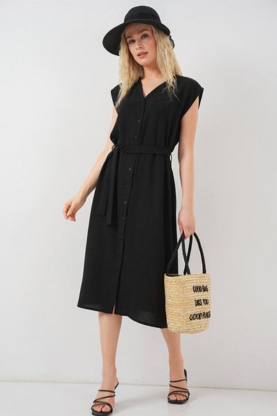 JANES Zero Sleeve Belted Ayrobin Dress 2568 - Black