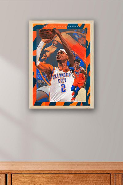 Saturn Shai Gilgeous Alexander Framed Painting - Oklahoma City Thunder Nba Poster Painting