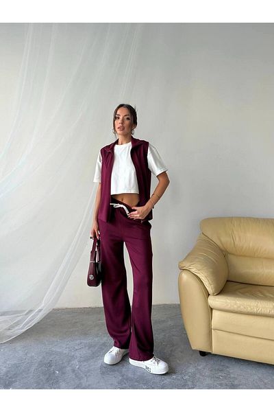 sportiness Piping Detailed Vest with Pockets Modal Fabric Set of 3 Short Sleeve Tracksuit
