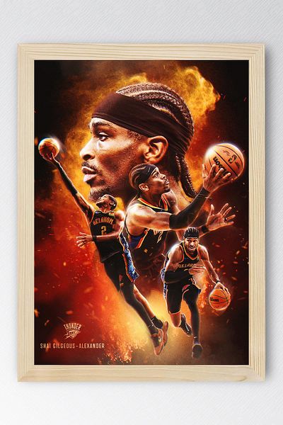 Saturn Shai Gilgeous Alexander Framed Painting - Basketball Nba Poster Painting
