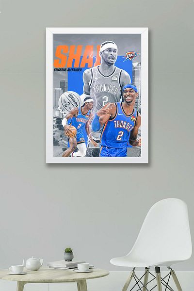 Saturn Shai Gilgeous Alexander Framed Painting - Oklahoma City Thunder Nba Poster Painting
