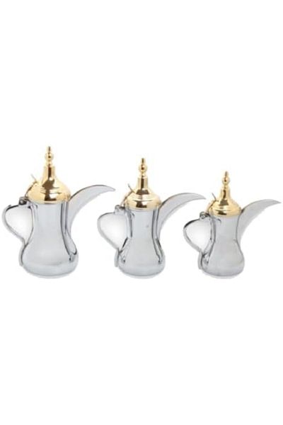 Generic Dalal Royal Raslan Steel Gold Deluxe Set - Elegant Arabic Coffee Dallah (750ml, 900ml, 1100ml)