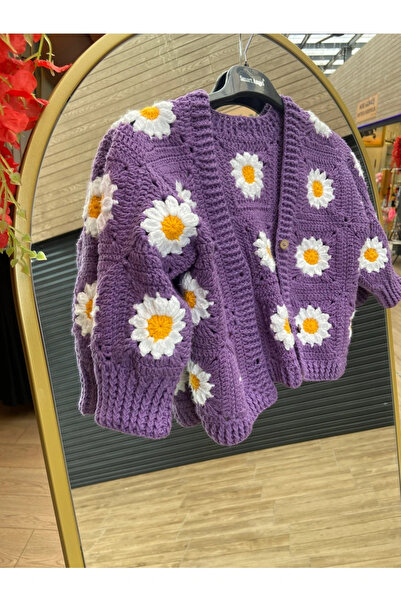 örgü EL ÖRGÜSÜ PAPATYALI ÇOCUK YELEĞİ