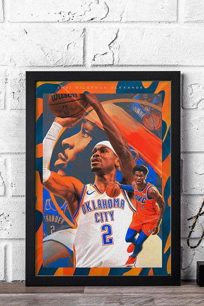 Saturn Shai Gilgeous Alexander Framed Painting - Oklahoma City Thunder Nba Poster Painting