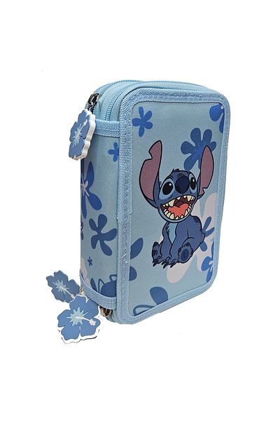 Stitch Pencil Case With Three Compartments, Equipped, 43 Pieces, Multicolor, Happy,