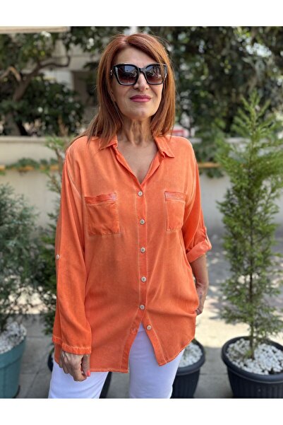 DenizEge Viscose Draped Shirt Orange