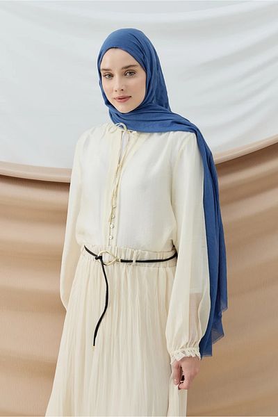 AMİNENESİL Aminenesil Modakasmir Thin Cotton Shawl Dark Blue Color