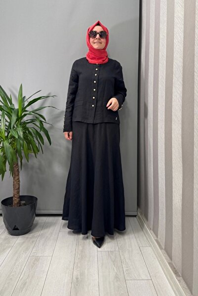 MISS DALIDA Solid Color Linen Short Jacket Black T25Y-8048