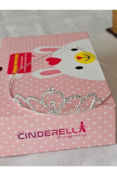 Cinderella Su Damlası Zirkon Kristal Taşlı Kız Çocuk Prenses Tacı Gümüş - Düğ...