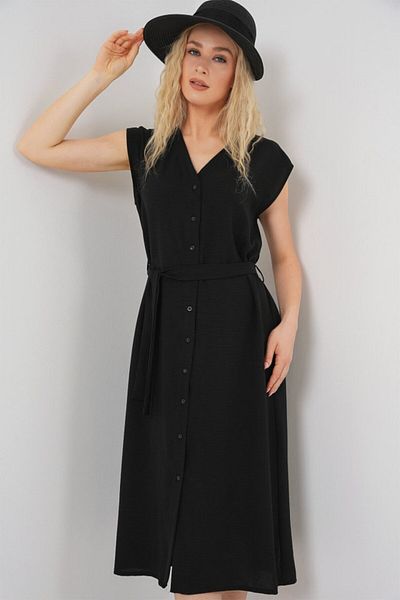 JANES Zero Sleeve Belted Ayrobin Dress 2568 - Black