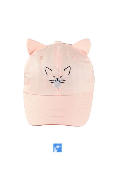 Kardelen Butik Denizli 100% Cotton Cat Hat with Nape Protection for Baby Girls (1-3 Years) (Size 48-50 cm)