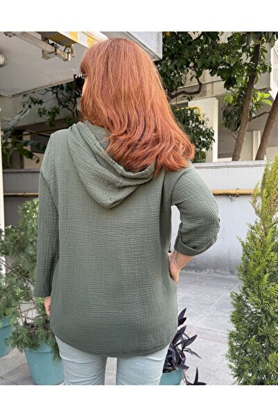 DenizEge Muslin Hooded Shirt Khaki