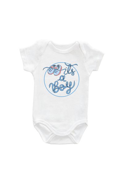 Printisimi Body bebelus "It's a boy, botosei", Alb, Bumbac