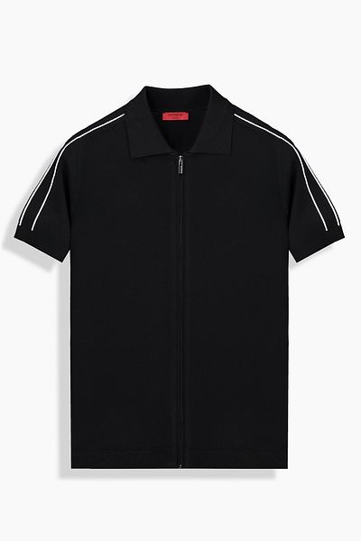 Sarar Interview Zippered Polo Neck Black Knitwear T-Shirt