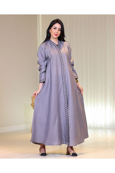 Elegant Hand-embroidered Japanese linen abaya
