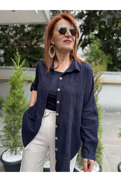 DenizEge Πουκάμισο με στάμπα Navy Blue