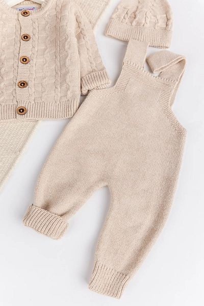 Babymod Knitwear Cardigan 3-Piece Adjustable Strap Knitted Baby Boy Salopet Jumpsuit Set