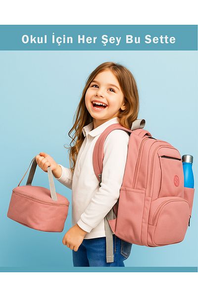 Alone Primary School Bag Set of 3 – Backpack Nutrition Pen Holder 8581 Powder