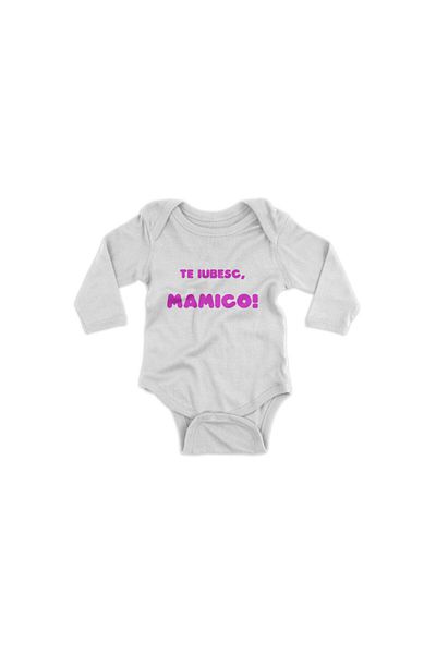 Printisimi Body bebelus "Te iubesc, mamico", Alb, Bumbac