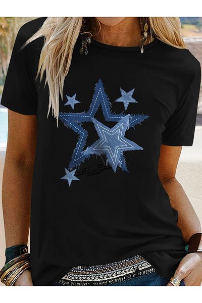qubo sportswear & company Tricou negru cu mânecă scurtă, unisex, din bumbac, cu imprimeu supradimensionat