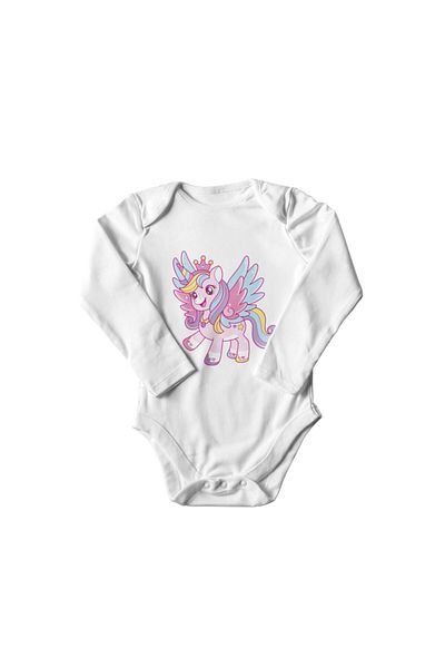 Printisimi Body bebelus "Unicorn cu coronita", Alb, Bumbac