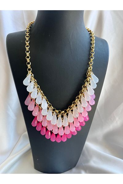 COCOSH TAKI Dark and Light Pink Stone Multi Gold Chain Multi Necklace