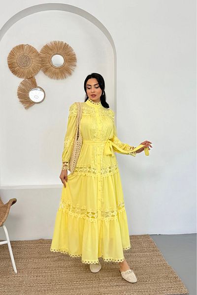 Neşeli Butik rochie lungă de damă cu design detaliat din dantelă NBMS42110
