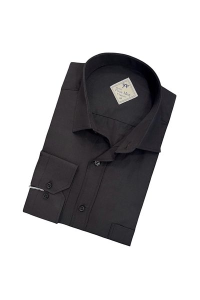 GÖMLEK GALERİSİ Men's Classic Wide Relaxed Fit Pocket Long Sleeve White Textured Cotton Shirt