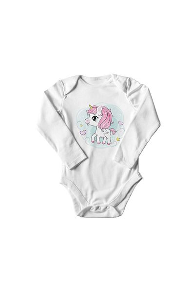 Printisimi Body bebelus "Baby unicorn", Alb, Bumbac