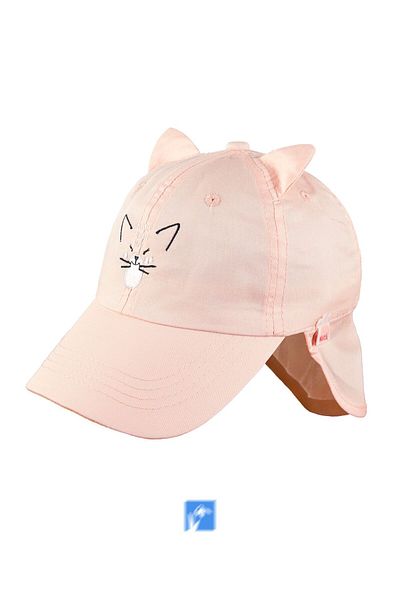 Kardelen Butik Denizli 100% Cotton Cat Hat with Nape Protection for Baby Girls (1-3 Years) (Size 48-50 cm)