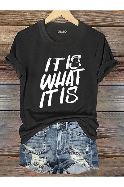 qubo sportswear & company Tricou negru cu mânecă scurtă, unisex, din bumbac, cu imprimeu supradimensionat
