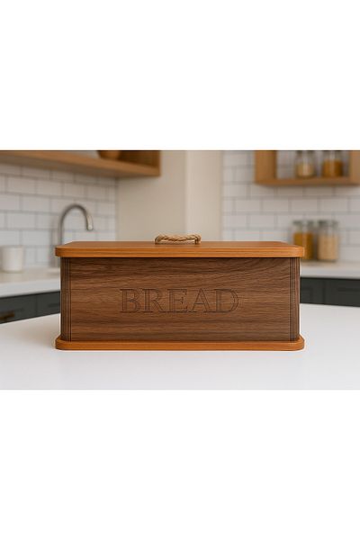 Dia Wooden Bread Holder with Lid - Decorative Patterned Bread Storage Box - Luxury Large Bread Cabinet