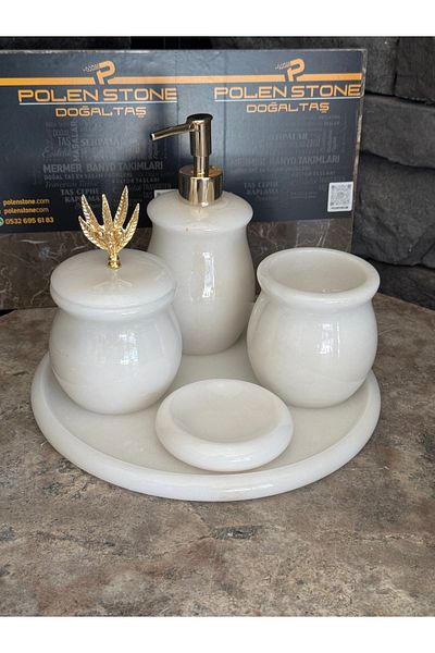Polen Stone Lunaria Series – White Natural Stone 5 Piece Bathroom Set