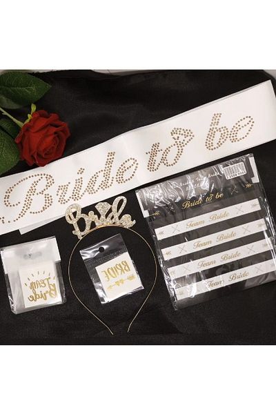 BKMC PARTY Luxury Bride Tobe 5-Piece Stone Crown Set White Gold Bachelor Party Set Decoration