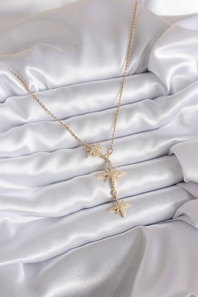 Clariss 316L Steel Chain Gold Color Zircon Stone Pole Star Model Women's Necklace