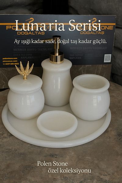 Polen Stone Lunaria Series – White Natural Stone 5 Piece Bathroom Set