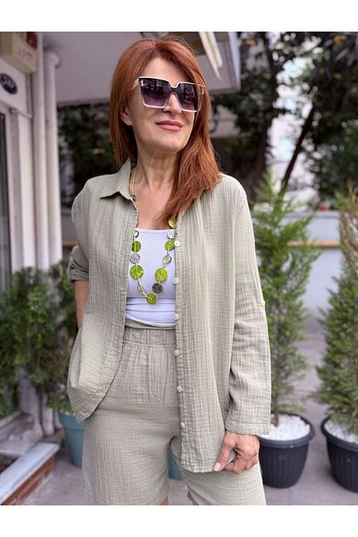 DenizEge Muslin Collar Shirt Green