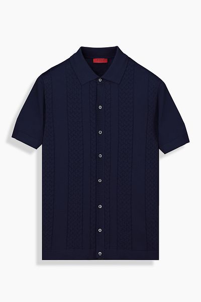 Sarar Interview Polo Neck Buttoned Navy Blue Knitwear T-Shirt