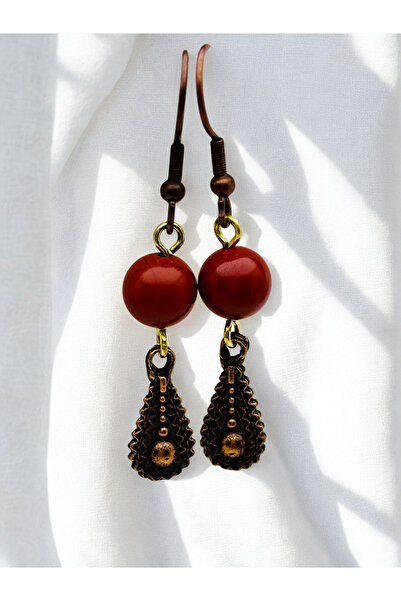 ayrestyle Jasper Natural Stone Bohemian Authentic Dangle Hook Earrings Zamak Casting Red Women's Earring 5cm