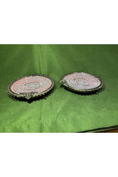 tayfuntufan antika koleksiyon A Pair of Ashtrays with Low Sterling Silver Skin Glass 14 cm Diameter
