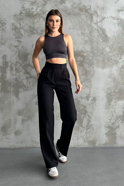 Mogi Butik 3087 Double Crepe Lycra Velcro Closure Palazzo Women's Trousers