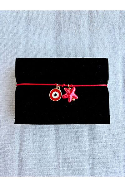 PEONY - peonyofficiall Red Starfish and Evil Eye Bead Bracelet Red String Bracelet