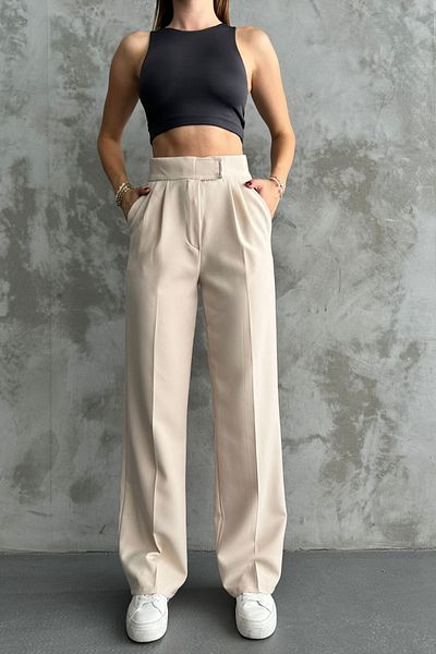 Mogi Butik 3087 Double Crepe Lycra Velcro Closure Palazzo Women's Trousers