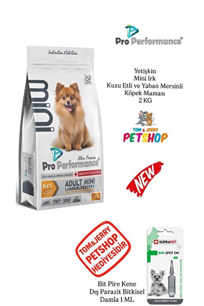 Pro Performance TOM&JERRYPETSHOP Yetişkin Mini Köpekler için Kuzu ve Yabanmersinli Kuru Mama 2 kg/Dış Parazit HEDİYE