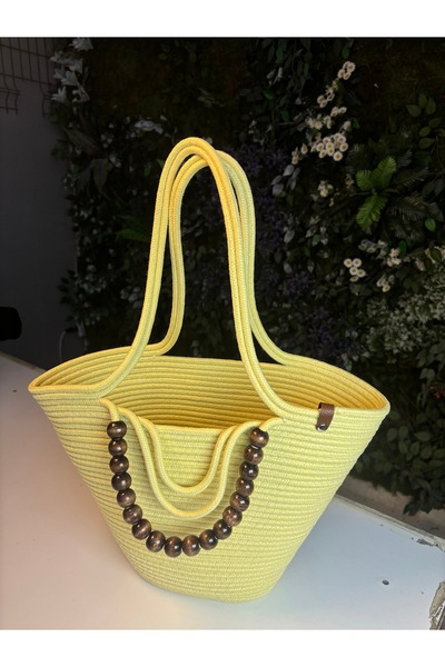 MaVaux Fiona Stylish Straw Shoulder Bag with Natural Wooden Bead Detail