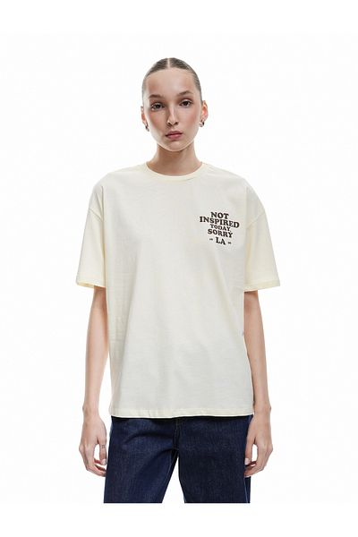 Koton New Season Short Sleeve Crew Neck Cotton Back Printed Oversize T-Shirt