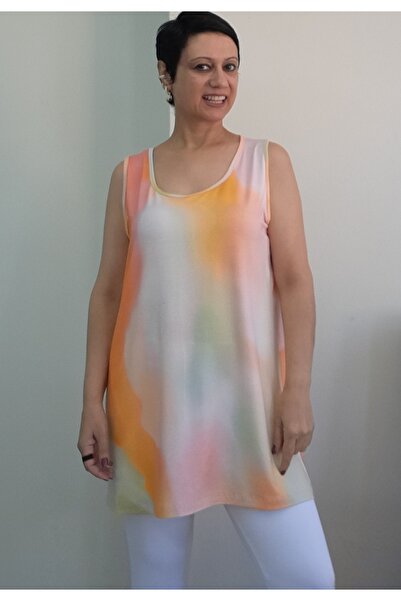 Mertcan Butik Batik Pattern Thick Strap Combed Viscose T-Shirt