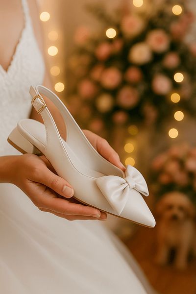 DİVOLYA İlef Bow White (3 cm Heels) Pointed Toe Heeled Shoes
