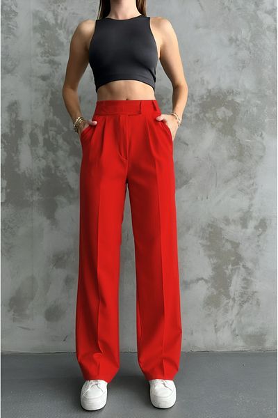 Mogi Butik 3087 Double Crepe Lycra Velcro Closure Palazzo Women's Trousers