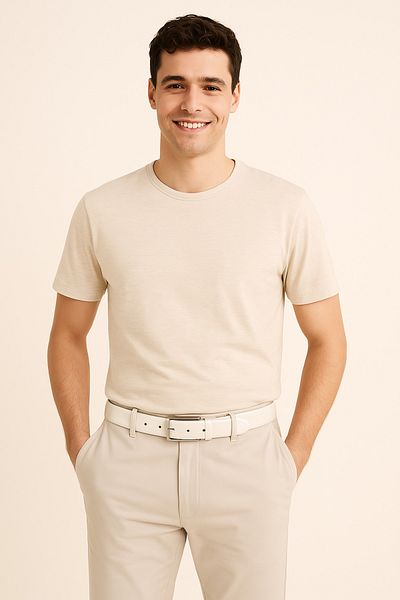 Çantacım Men's Belt Durable White Belt Leather